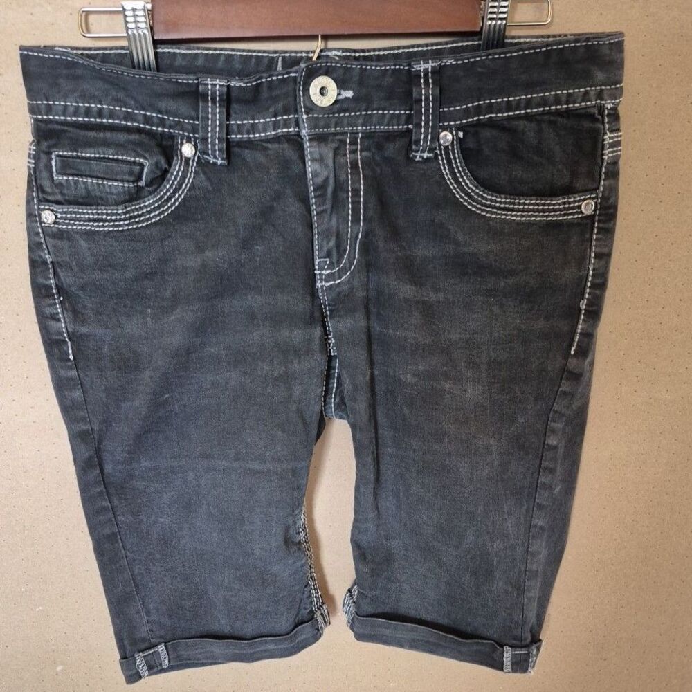 Aryia Women’s Dark Gray Bermuda Denim Shorts Size 6 Y2K Stretch Jean Shorts